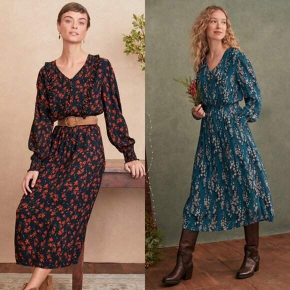 Garnet Hill | Ruffle Crêpe Floral Midi Dress - Picture 8 of 8